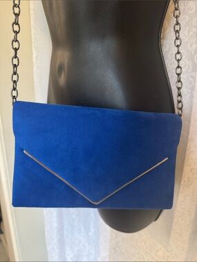 BLUE SUEDE CLOTH ENVELOPE STYLE EVENING BAG